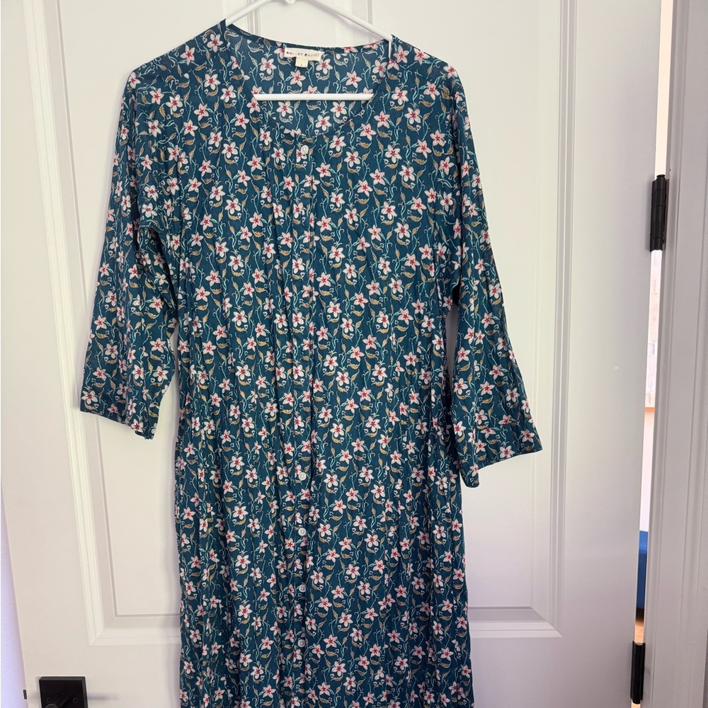 Roller Rabbit Teal Floral Long Sleeve Dress